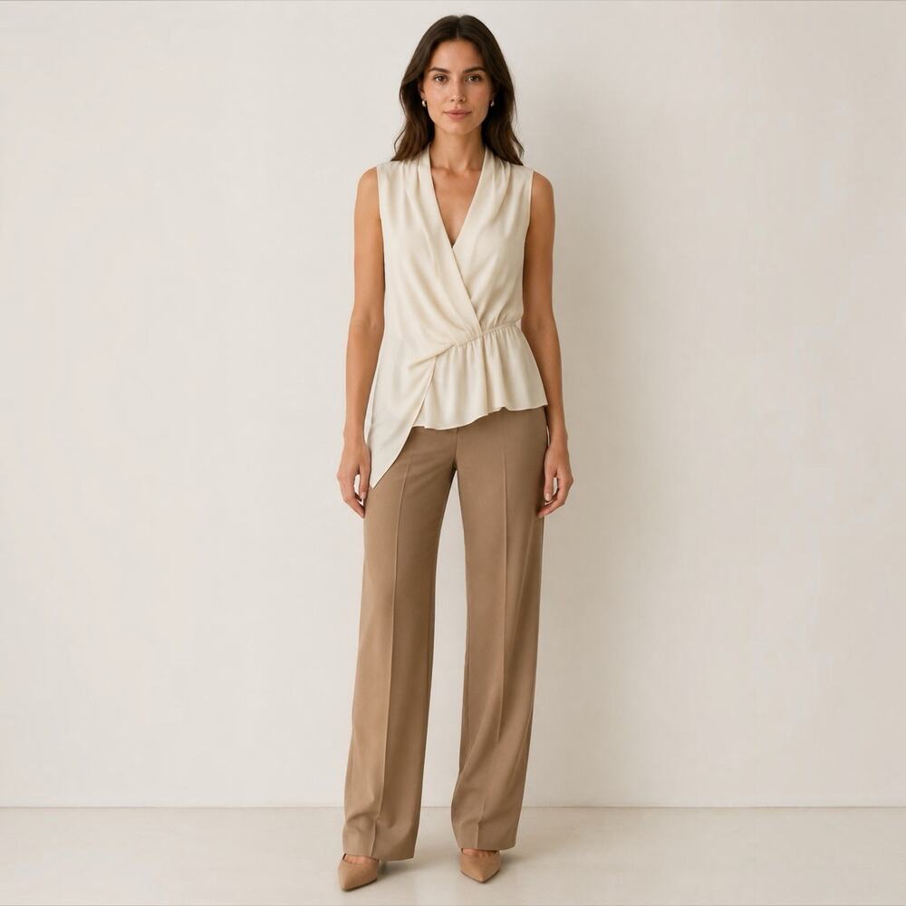 Greylin Womens Ivory Asymmetrical Top Draped Peplum Sleeveless Blouse Size XS